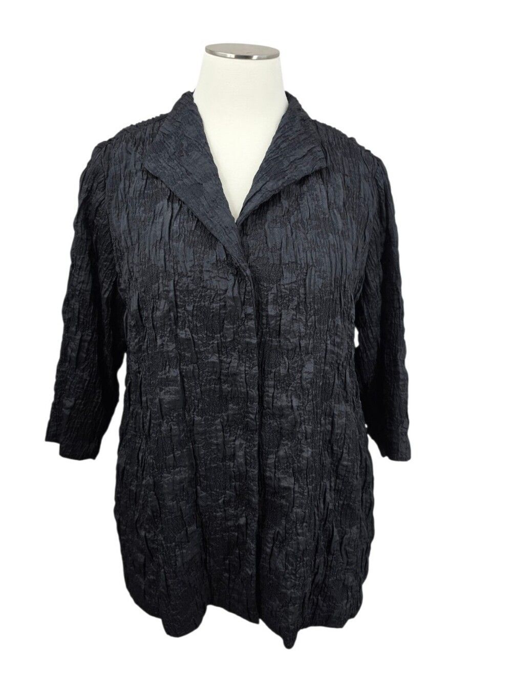 Eileen Fisher Black Crinkled Night Sky Jacquard A-Line Snap Jacket Wool Silk NEW